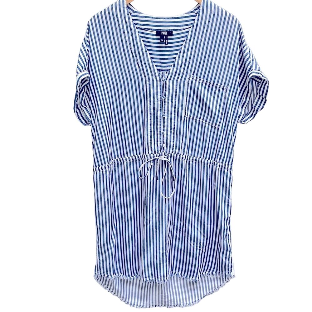 PAIGE BLUE WHITE STRIPE DRAWSTRING HAIDEE DRESS SIZE XL
